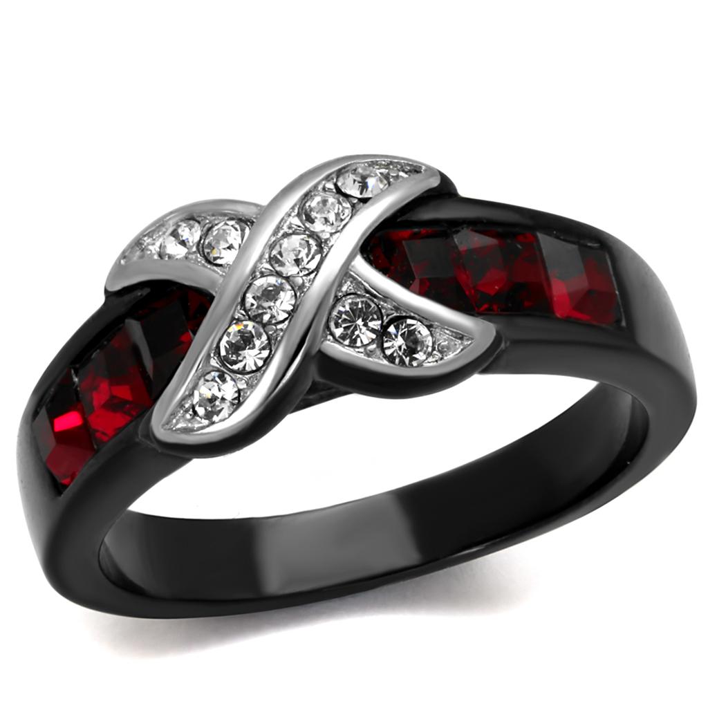 MATK1388J - Two-Tone IP Black Stainless Steel Ring with Top Grade Crystal  in Siam
