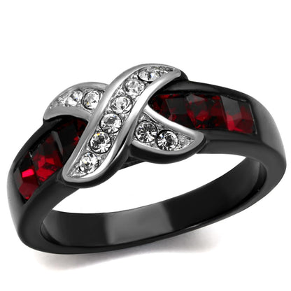 MATK1388J - Two-Tone IP Black Stainless Steel Ring with Top Grade Crystal  in Siam