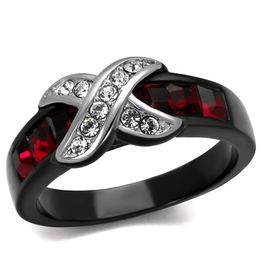 MATK1388J - Two-Tone IP Black Stainless Steel Ring with Top Grade Crystal  in Siam