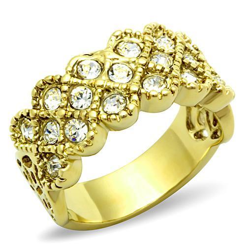 MATK1394 - IP Gold(Ion Plating) Stainless Steel Ring with Top Grade Crystal  in Clear
