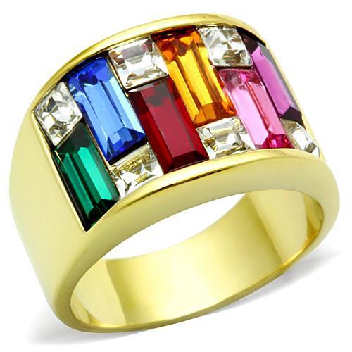 MATK1397 - IP Gold(Ion Plating) Stainless Steel Ring with Top Grade Crystal  in Multi Color