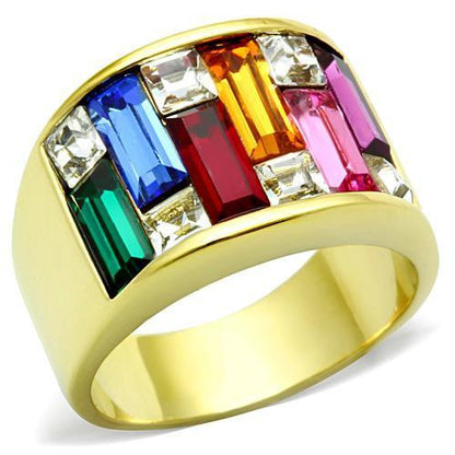 MATK1397 - IP Gold(Ion Plating) Stainless Steel Ring with Top Grade Crystal  in Multi Color