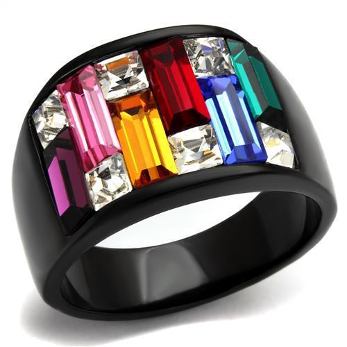 MATK1397J - IP Black(Ion Plating) Stainless Steel Ring with Top Grade Crystal  in Multi Color