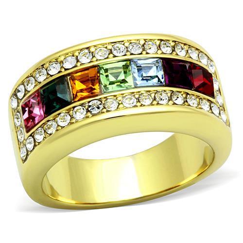 MATK1402 - IP Gold(Ion Plating) Stainless Steel Ring with Top Grade Crystal  in Multi Color
