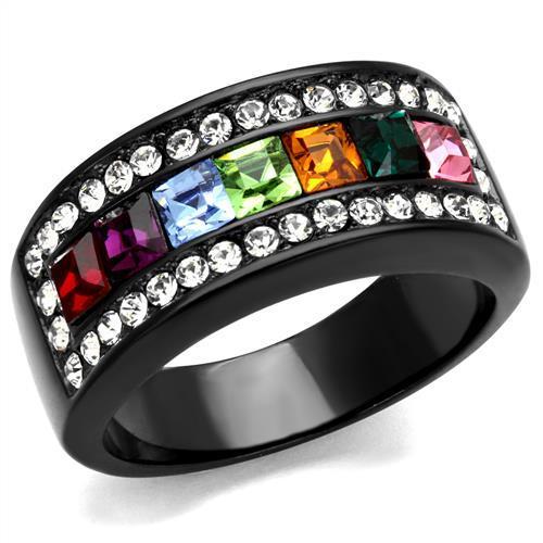 MATK1402J - IP Black(Ion Plating) Stainless Steel Ring with Top Grade Crystal  in Multi Color