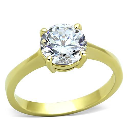 MATK1405 - IP Gold(Ion Plating) Stainless Steel Ring with AAA Grade CZ  in Clear