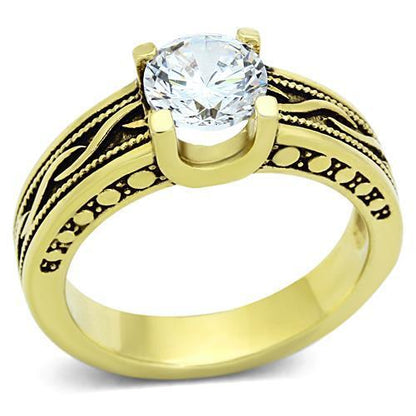 MATK1410 - IP Gold(Ion Plating) Stainless Steel Ring with AAA Grade CZ  in Clear