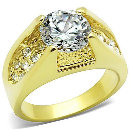 MATK1411 - IP Gold(Ion Plating) Stainless Steel Ring with AAA Grade CZ  in Clear
