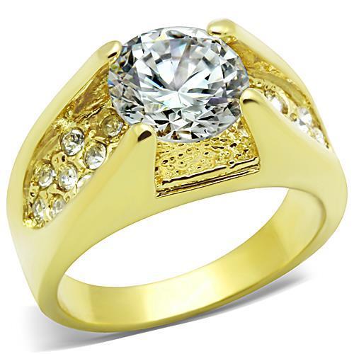 MATK1411 - IP Gold(Ion Plating) Stainless Steel Ring with AAA Grade CZ  in Clear