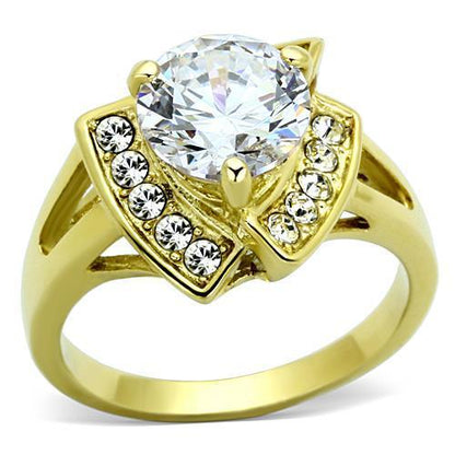 MATK1412 - IP Gold(Ion Plating) Stainless Steel Ring with AAA Grade CZ  in Clear