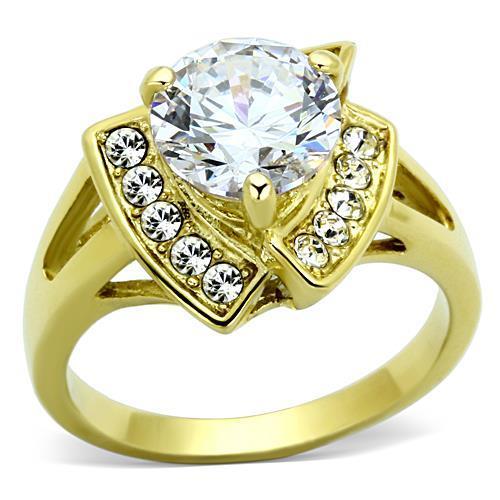 MATK1412 - IP Gold(Ion Plating) Stainless Steel Ring with AAA Grade CZ  in Clear