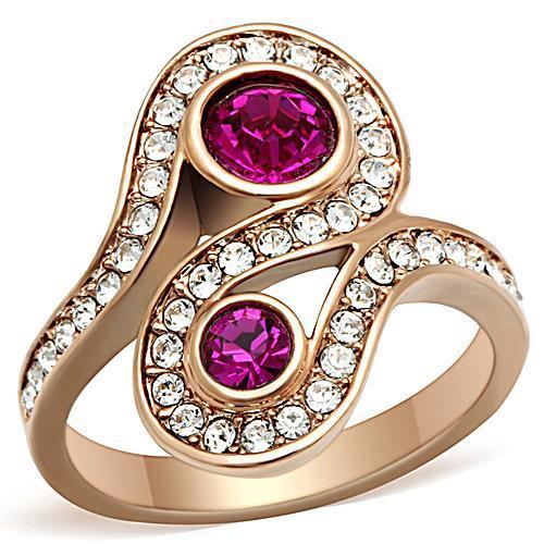 MATK1413 - IP Rose Gold(Ion Plating) Stainless Steel Ring with Top Grade Crystal  in Fuchsia