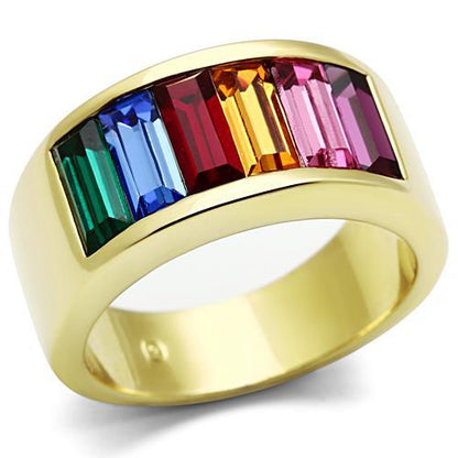 MATK1415 - IP Gold(Ion Plating) Stainless Steel Ring with Top Grade Crystal  in Multi Color