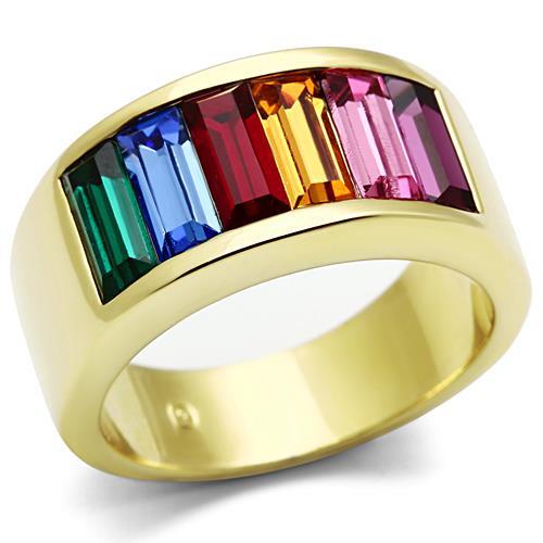 MATK1415 - IP Gold(Ion Plating) Stainless Steel Ring with Top Grade Crystal  in Multi Color