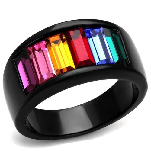 MATK1415J - IP Black(Ion Plating) Stainless Steel Ring with Top Grade Crystal  in Multi Color