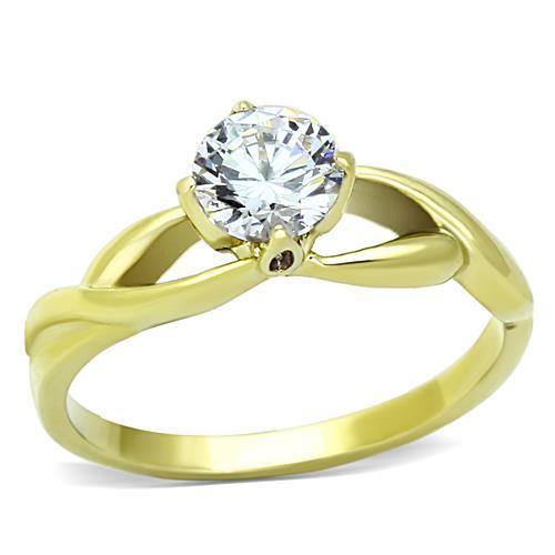 MATK1416 - IP Gold(Ion Plating) Stainless Steel Ring with AAA Grade CZ  in Clear