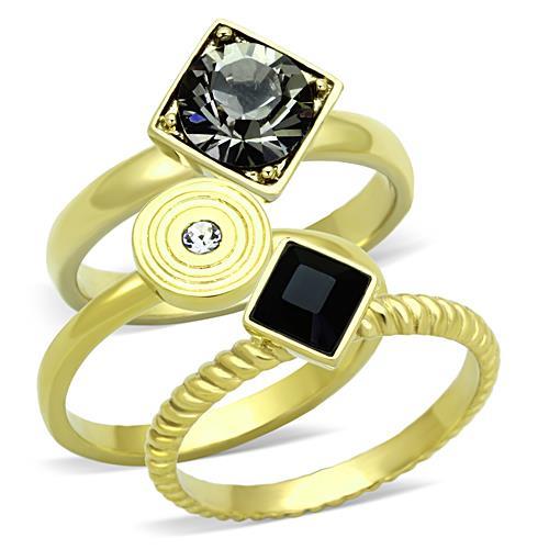 MATK1417 - IP Gold(Ion Plating) Stainless Steel Ring with Top Grade Crystal  in Jet