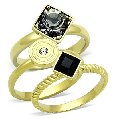 MATK1417 - IP Gold(Ion Plating) Stainless Steel Ring with Top Grade Crystal  in Jet