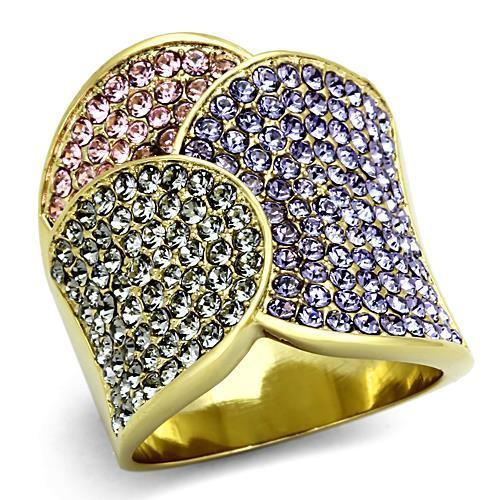 MATK1420 - IP Gold(Ion Plating) Stainless Steel Ring with Top Grade Crystal  in Multi Color