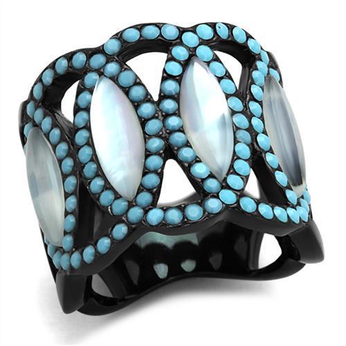 MATK1421 - IP Black(Ion Plating) Stainless Steel Ring with Precious Stone Conch in White