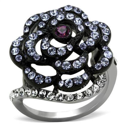 MATK1422 - Two-Tone IP Black Stainless Steel Ring with Top Grade Crystal  in Amethyst