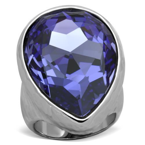 MATK1426 - High polished (no plating) Stainless Steel Ring with Top Grade Crystal  in Tanzanite