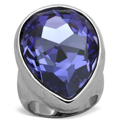 MATK1426 - High polished (no plating) Stainless Steel Ring with Top Grade Crystal  in Tanzanite