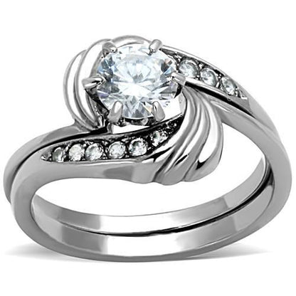 MATK1429 - High polished (no plating) Stainless Steel Ring with AAA Grade CZ  in Clear