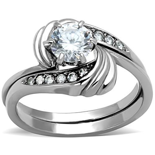 MATK1429 - High polished (no plating) Stainless Steel Ring with AAA Grade CZ  in Clear