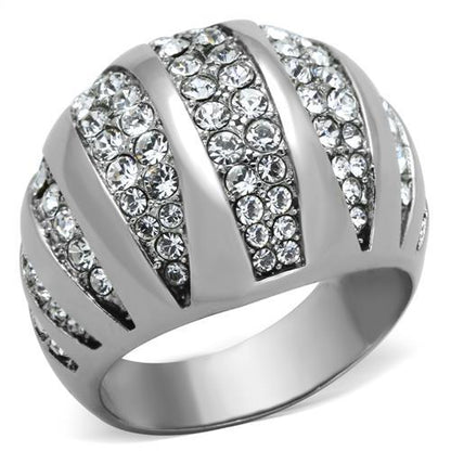 MATK1430 - High polished (no plating) Stainless Steel Ring with Top Grade Crystal  in Clear