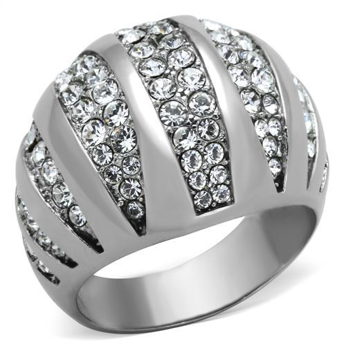 MATK1430 - High polished (no plating) Stainless Steel Ring with Top Grade Crystal  in Clear