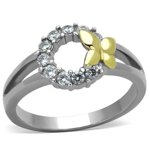 MATK1434 - Two-Tone IP Gold (Ion Plating) Stainless Steel Ring with AAA Grade CZ  in Clear