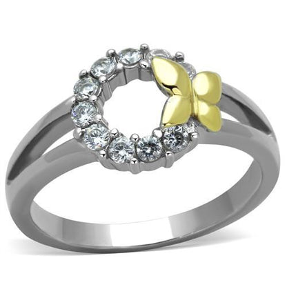 MATK1434 - Two-Tone IP Gold (Ion Plating) Stainless Steel Ring with AAA Grade CZ  in Clear