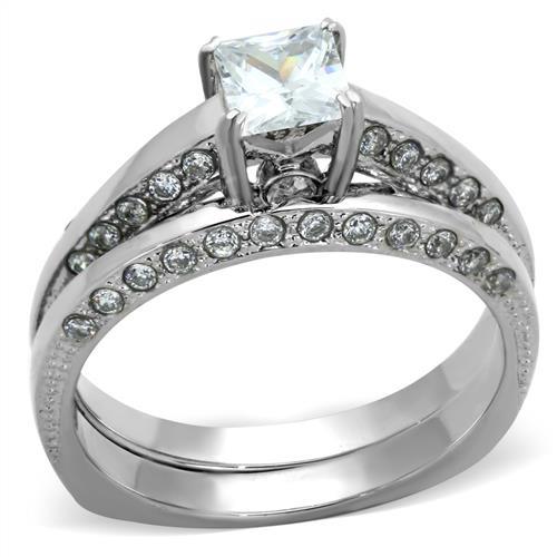 MATK1435 - High polished (no plating) Stainless Steel Ring with AAA Grade CZ  in Clear