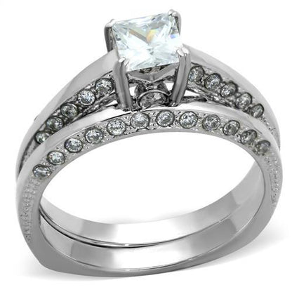 MATK1435 - High polished (no plating) Stainless Steel Ring with AAA Grade CZ  in Clear