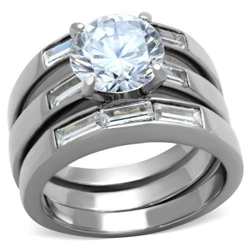 MATK1436 - High polished (no plating) Stainless Steel Ring with AAA Grade CZ  in Clear
