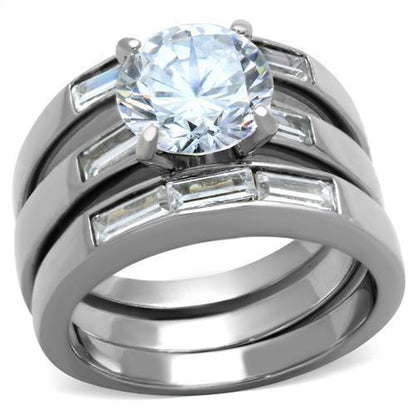 MATK1436 - High polished (no plating) Stainless Steel Ring with AAA Grade CZ  in Clear
