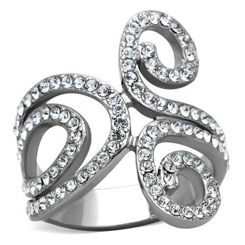 MATK1437 - High polished (no plating) Stainless Steel Ring with Top Grade Crystal  in Clear
