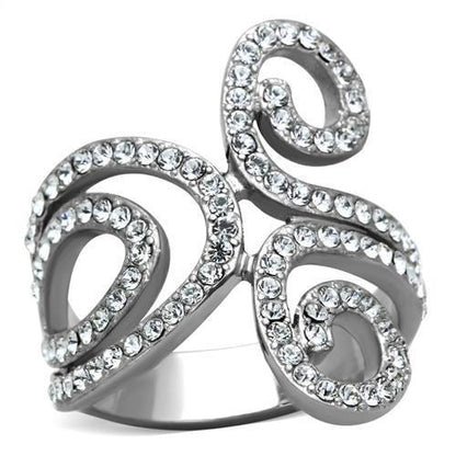 MATK1437 - High polished (no plating) Stainless Steel Ring with Top Grade Crystal  in Clear