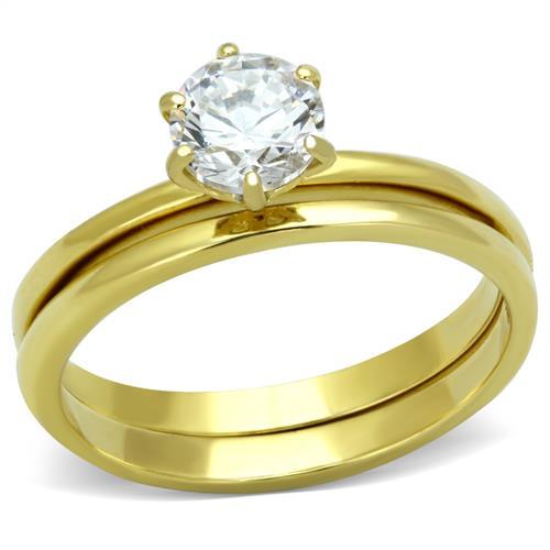 MATK1439 - IP Gold(Ion Plating) Stainless Steel Ring with AAA Grade CZ  in Clear