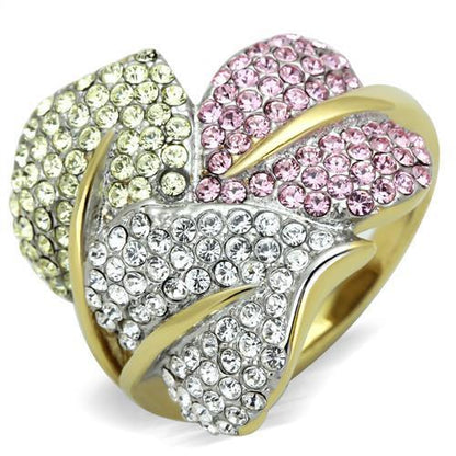 MATK1441 - Two-Tone IP Gold (Ion Plating) Stainless Steel Ring with Top Grade Crystal  in Multi Color