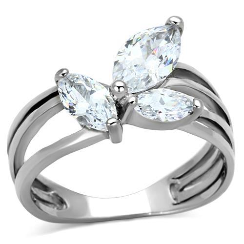MATK1445 - High polished (no plating) Stainless Steel Ring with AAA Grade CZ  in Clear