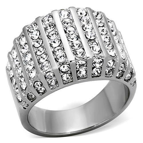 MATK1447 - High polished (no plating) Stainless Steel Ring with Top Grade Crystal  in Clear