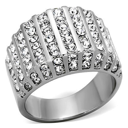 MATK1447 - High polished (no plating) Stainless Steel Ring with Top Grade Crystal  in Clear