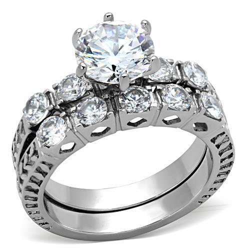 MATK1450 - High polished (no plating) Stainless Steel Ring with AAA Grade CZ  in Clear