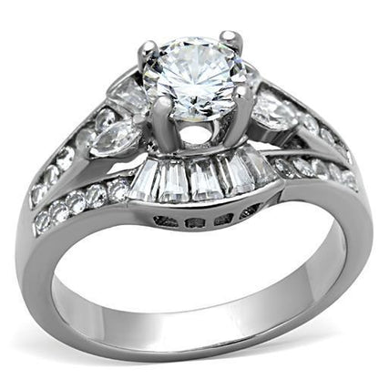 MATK1451 - High polished (no plating) Stainless Steel Ring with AAA Grade CZ  in Clear