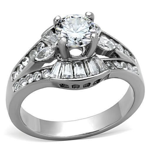 MATK1451 - High polished (no plating) Stainless Steel Ring with AAA Grade CZ  in Clear