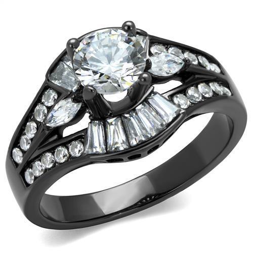 MATK1451LJ IP Light Black  (IP Gun) Stainless Steel Ring with AAA Grade CZ in Clear
