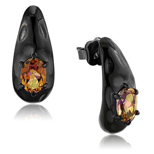 MATK1452 - IP Black(Ion Plating) Stainless Steel Earrings with Semi-Precious Citrine in Topaz Multicolor