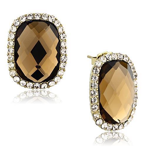 MATK1457 - IP Gold(Ion Plating) Stainless Steel Earrings with Synthetic Synthetic Glass in Smoked Quartz
